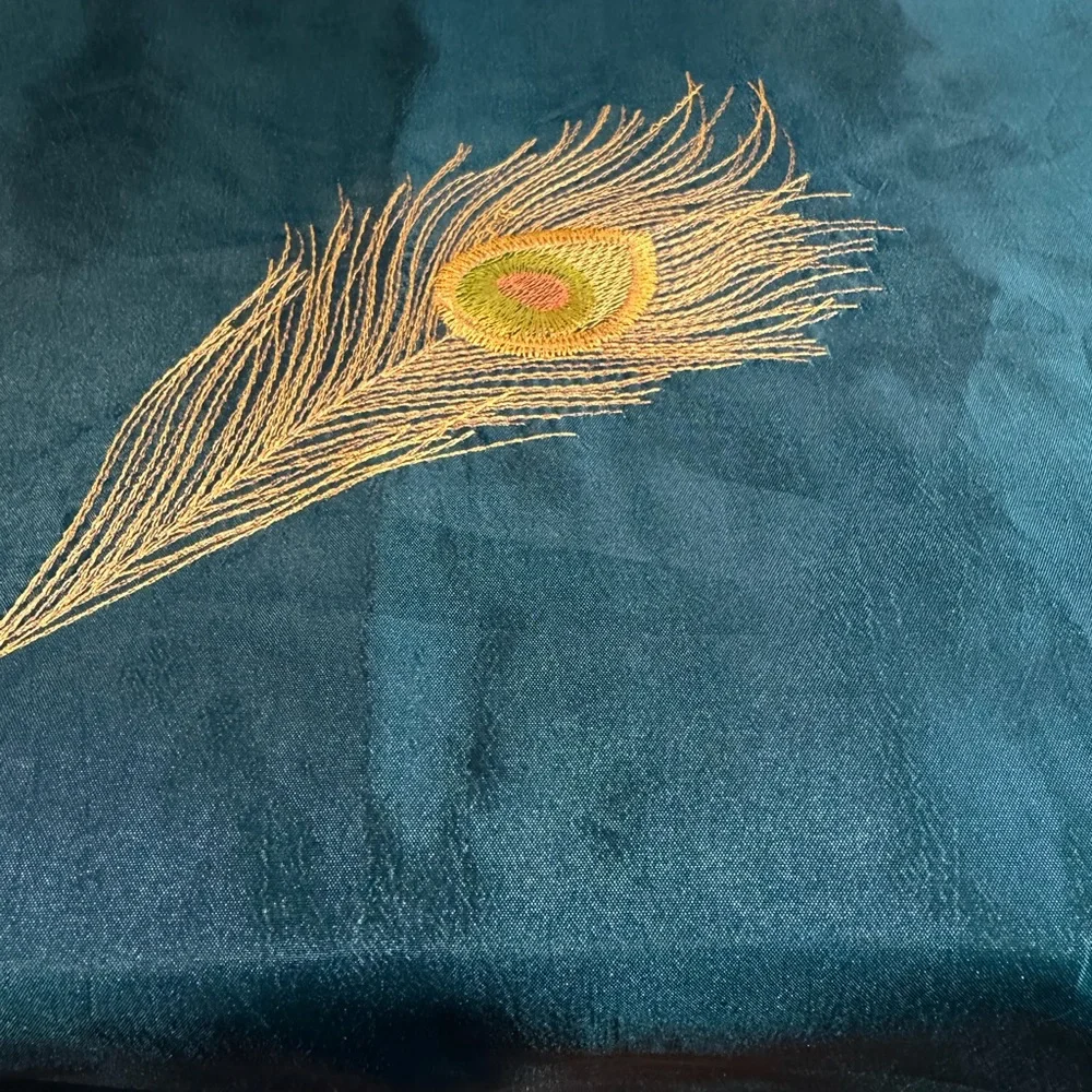 Blue drapes with Gold Embroidered Peacock Feathers. - Picture 2 of 6